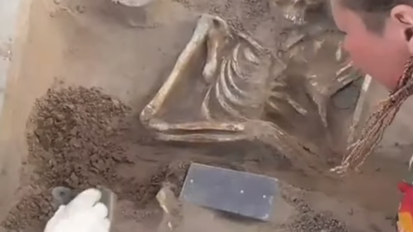 The remains of an ancient Xiongnu-era woman, together with a mysterious black gemstone-encrusted rectangular object. - Sputnik International
