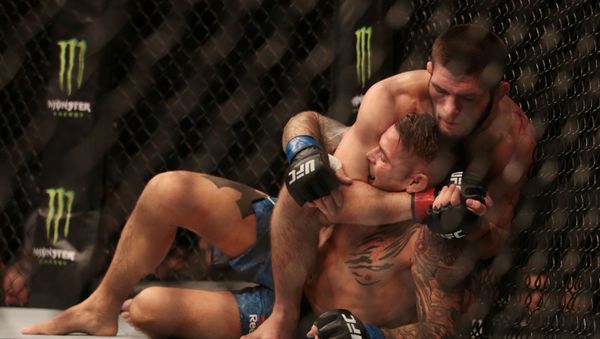 MMA - UFC 242 - Khabib Nurmagomedov v Dustin Poirier - Men's UFC Lightweight title - Yas Island, Abu Dhabi, United Arab Emirates - September 7, 2019  Khabib Nurmagomedov in action against Dustin Poirier - Sputnik International