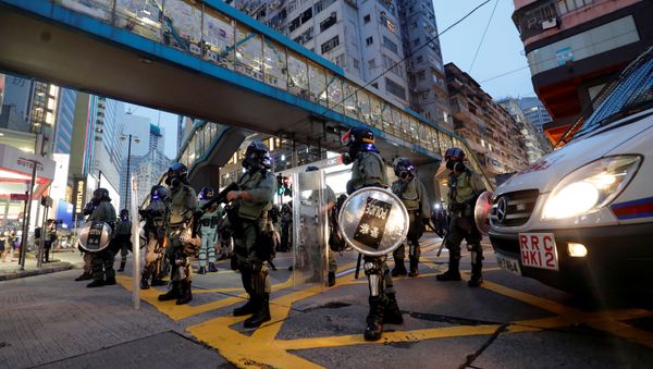 Riot police are seen near Causeway Bay MTR station during protests in Hong Kong - Sputnik International