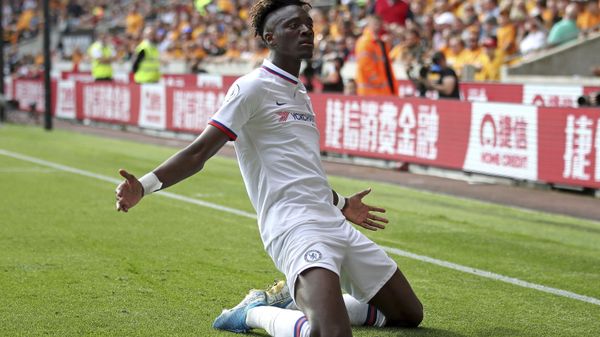 Chelsea's Tammy Abraham celebrates scoring his side's fourth goal of the game and his hat-trick during their English Premier League soccer match against Wolverhampton Wanderers at Molineux, Wolverhampton, England, Saturday, Sept. 14, 2019.  - Sputnik International