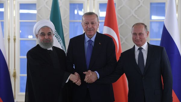 L-R: Iranian President Hassan Rouhani, Turkish President Recep Tayyip Erdogan and Russian President Vladimir Putin L-R: Iranian President Hassan Rouhani, Turkish President Recep Tayyip Erdogan and Russian President Vladimir Putin - Sputnik International