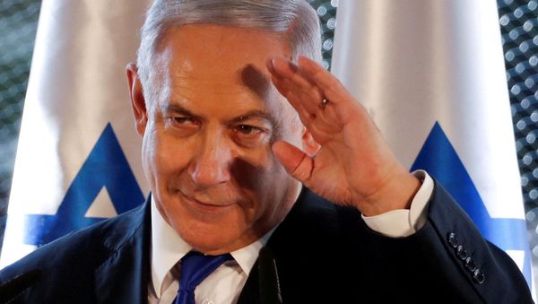  Israeli Prime Minister Benjamin Netanyahu gestures as he speaks during a state memorial ceremony at the Tomb of the Patriarchs, a shrine holy to Jews and Muslims, in Hebron in the Israeli-occupied West Bank September 4, 2019 - Sputnik International