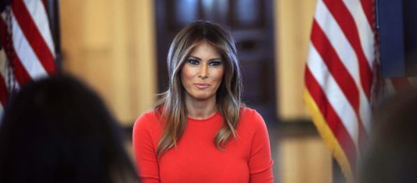 First lady Melania Trump speaks during a discussion with students regarding the issues they are facing in the Blue Room of the White House in Washington First lady Melania Trump speaks during a discussion with students regarding the issues they are facing in the Blue Room of the White House in Washington - Sputnik International