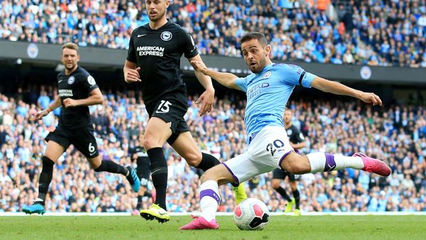 Soccer Football - Premier League - Manchester City v Brighton & Hove Albion - Etihad Stadium, Manchester, Britain - August 31, 2019  Manchester City's Bernardo Silva scores their fourth goal   - Sputnik International