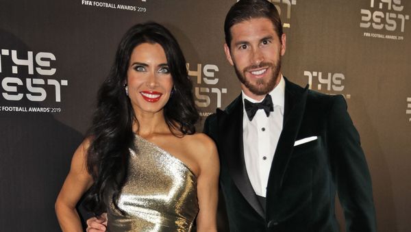 Real Madrid's Sergio Ramos arrives with his partner Pilar Rubio - Sputnik International