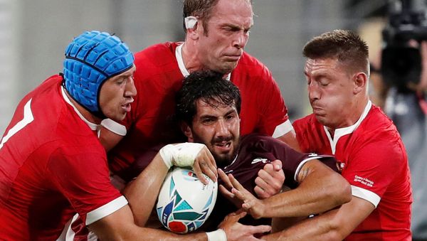 Rugby Union - Rugby World Cup 2019 - Pool D - Wales v Georgia - City of Toyota Stadium, Toyota, Japan - September 23, 2019  Georgia's Giorgi Kveseladze in action with Wales' Justin Tipuric, Alun Wyn Jones and Hadleigh Parkes   - Sputnik International