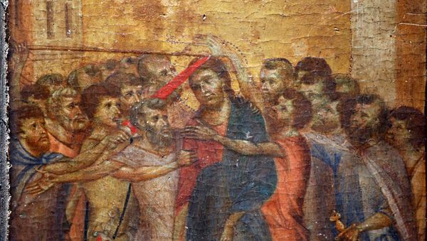 A part of the painting Christ Mocked, a long-lost masterpiece by Florentine Renaissance artist Cimabue in the late 13th century, which was found months ago hanging in an elderly woman's kitchen in the town of Compiegne, is seen in Paris, France, September 24, 2019.    REUTERS/Charles Platiau - Sputnik International