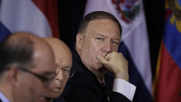 Secretary of State Mike Pompeo, attends a multilateral meeting with President Donald Trump on Venezuela at the InterContinental New York Barclay hotel during the United Nations General Assembly, Wednesday, Sept. 25, 2019, in New York. - Sputnik International