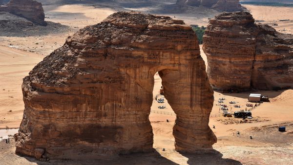 This file photo taken on February 11, 2019, shows an aerial view of the Elephant rock in the Ula desert near the northwestern Saudi town of al-Ula. - Sputnik International