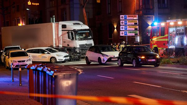 Picture shows the scene, codoned off by police, where a stolen truck crashed in to cars stopped at a red light in Limburg, western Germany, on October 7, 2019, leaving several people injured Picture shows the scene, codoned off by police, where a stolen truck crashed in to cars stopped at a red light in Limburg, western Germany, on October 7, 2019, leaving several people injured - Sputnik International