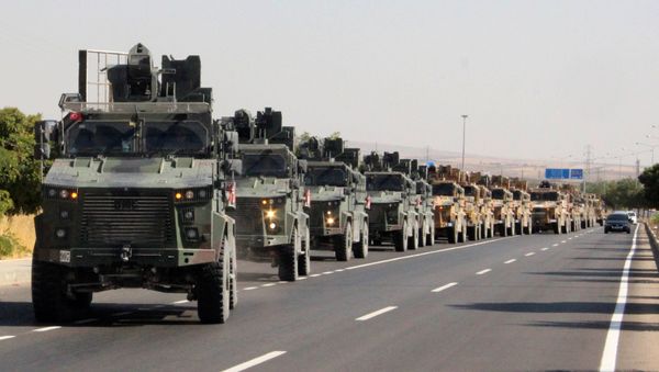 A Turkish miltary convoy is pictured in Kilis near the Turkish-Syrian border, Turkey, October 9, 2019 - Sputnik International