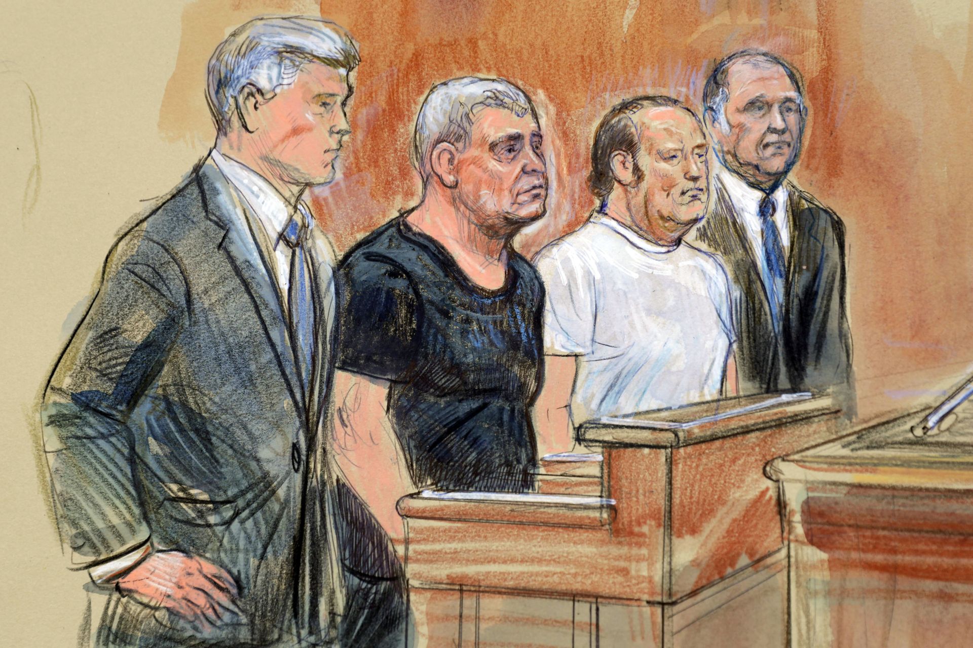 This courtroom sketch depicts from left, attorney Kevin Downing, Lev Parnas, Igor Fruman, and attorney Thomas Zehnle standing before U.S. Judge Michael Nachmanoff, at federal courthouse in Alexandria, Va., Thursday This courtroom sketch depicts from left, attorney Kevin Downing, Lev Parnas, Igor Fruman, and attorney Thomas Zehnle standing before U.S. Judge Michael Nachmanoff, at federal courthouse in Alexandria, Va., Thursday - Sputnik International, 1920, 22.10.2021