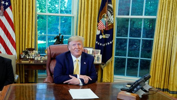 U.S. President Donald Trump speaks during a meeting with China's Vice Premier Liu He in the Oval Office at the White House after two days of trade negotiations in Washington, U.S., October 11, 2019.  - Sputnik International