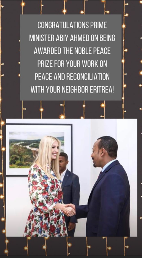'Noble' Prize: Ivanka Trump Spelling Gaffe in Congratulating Ethiopian PM Peace Prize Winner - Sputnik International