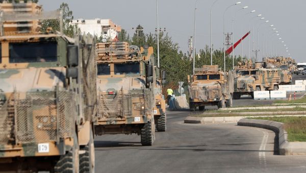 Turkish military vehicles are seen in the Turkish border town of Ceylanpinar in Sanliurfa province, Turkey, October 11, 2019. - Sputnik International