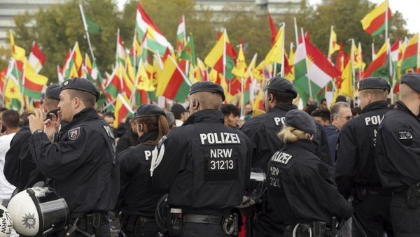 Police secures a protest against the Turkish invasion in Kurdish territories in northern Syria in Cologne, Germany Police secures a protest against the Turkish invasion in Kurdish territories in northern Syria in Cologne, Germany - Sputnik International