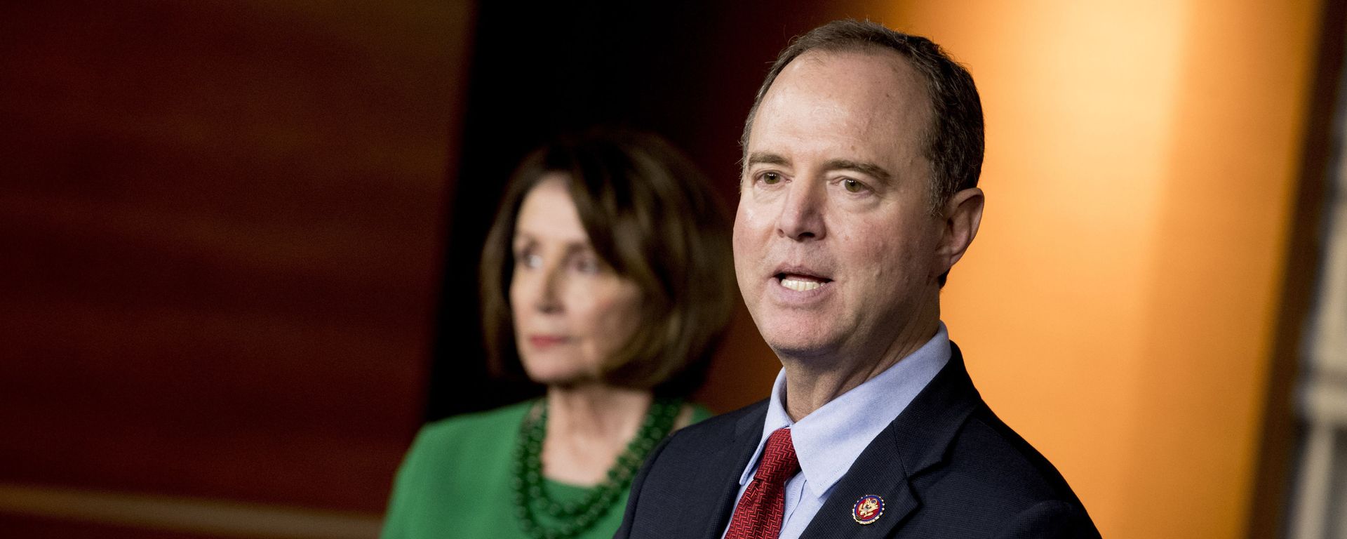 Rep. Adam Schiff, D-Calif., Chairman of the House Intelligence Committee, right, accompanied by House Speaker Nancy Pelosi of Calif., left, speaks about the House impeachment inquiry into President Donald Trump at a news conference on Capitol Hill in Washington Rep. Adam Schiff, D-Calif., Chairman of the House Intelligence Committee, right, accompanied by House Speaker Nancy Pelosi of Calif., left, speaks about the House impeachment inquiry into President Donald Trump at a news conference on Capitol Hill in Washington - Sputnik International, 1920, 11.06.2021