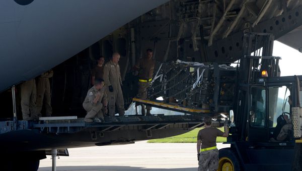 Canadian and Czech soldiers load boxes containing ammunition into a Canadian C-17 Globemaster III army plane (File) - Sputnik International