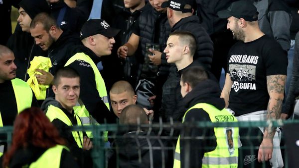 Soccer Football - Euro 2020 Qualifier - Group A - Bulgaria v England - Vasil Levski National Stadium, Sofia, Bulgaria - October 14, 2019     Stewards and Bulgaria fans during the match. Picture taken October 14, 2019     - Sputnik International