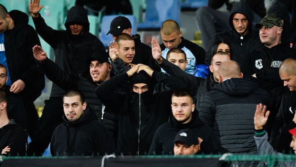Bulgarian fans react during the Euro 2020 Group A football qualification match between Bulgaria and England at the Vasil Levski National Stadium in Sofia on October 14, 2019 - Sputnik International