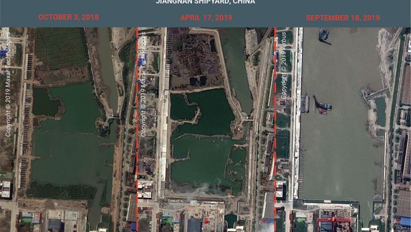 Three satellite photos showing excavation of the new ship basin at Jiangnan Shipyard, Shanghai - Sputnik International