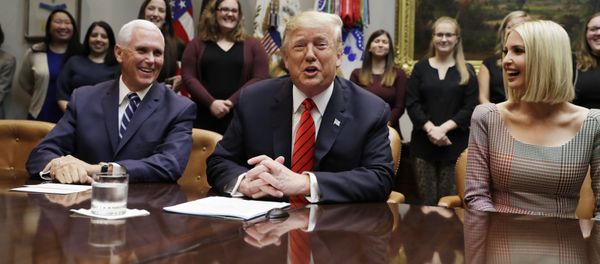 President Donald Trump arrives to speak to NASA astronauts carrying out the first ever all-female spacewalk, during a call from the Roosevelt Room of the White House, Friday, Oct. 18, 2019, in Washington President Donald Trump arrives to speak to NASA astronauts carrying out the first ever all-female spacewalk, during a call from the Roosevelt Room of the White House, Friday, Oct. 18, 2019, in Washington - Sputnik International