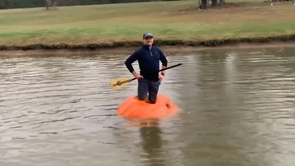 US Man Turns Massive 910-Pound Pumpkin Into Vessel - Sputnik International