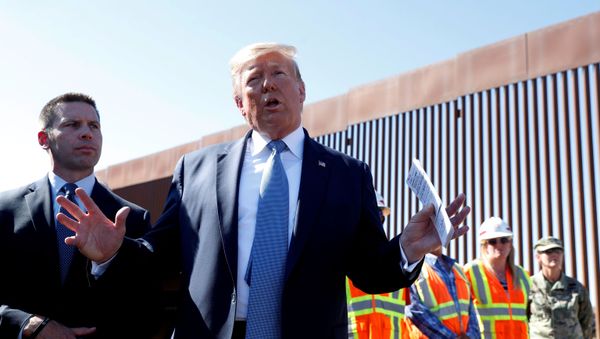 U.S. President Donald Trump speaks during his visit to a section of the U.S.-Mexico border wall in Otay Mesa, California, U.S. September 18, 2019 - Sputnik International
