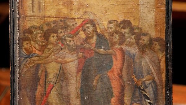 The painting Christ Mocked, a long-lost masterpiece by Florentine Renaissance artist Cimabue in the late 13th century, which was found months ago hanging in an elderly woman's kitchen in the town of Compiegne, is displayed in Paris, France, September 24, 2019 - Sputnik International