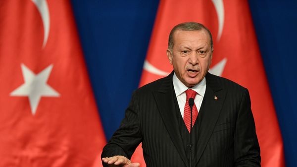 Turkish President Recep Tayyip Erdogan speaks during a joint press conference with Hungarian Prime Minister at Varkert Bazar cultural center in Budapest on November 7, 2019 Turkish President Recep Tayyip Erdogan speaks during a joint press conference with Hungarian Prime Minister at Varkert Bazar cultural center in Budapest on November 7, 2019 - Sputnik International