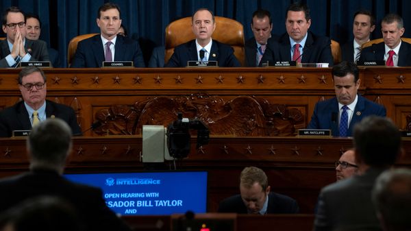 Chairman Adam Schiff (C), Democrat of California, gives an opening statement during the first public hearings held by the House Permanent Select Committee on Intelligence as part of the impeachment inquiry into U.S. President Donald Trump Chairman Adam Schiff (C), Democrat of California, gives an opening statement during the first public hearings held by the House Permanent Select Committee on Intelligence as part of the impeachment inquiry into U.S. President Donald Trump - Sputnik International
