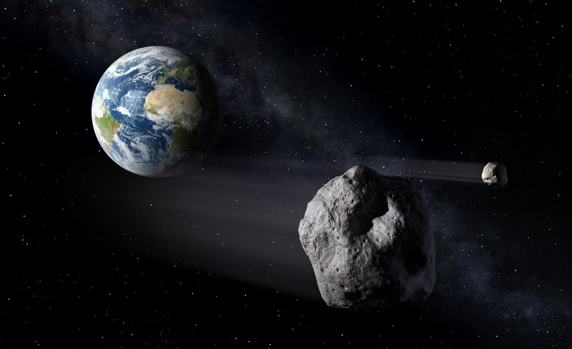 Artistic illustration of an asteroid flying by Earth - Sputnik International, 1920, 16.02.2022