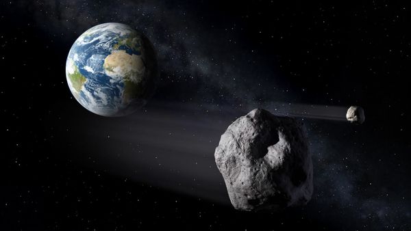 Artistic illustration of an asteroid flying by Earth Artistic illustration of an asteroid flying by Earth - Sputnik International
