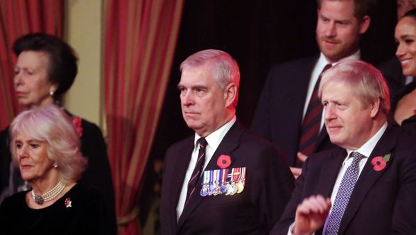 Britain's Camilla, Duchess of Cornwall, Prince Andrew and Prime Minister, Boris Johnson, attend the Royal British Legion Festival of Remembrance at the Royal Albert Hall in London, Britain November 9, 2019. Chris Jackson/Pool via REUTERS - Sputnik International