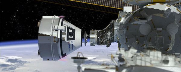 This artist's concept shows Boeing’s CST-100 Starliner spacecraft, currently under development for NASA’s Commercial Crew Program, docking to the International Space Station - Sputnik International