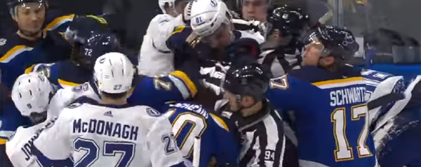 Brawl between Tampa Bay Lightning and St. Louis Blues players after checking attack on Tampa forward Nikita Kucherov. Brawl between Tampa Bay Lightning and St. Louis Blues players after checking attack on Tampa forward Nikita Kucherov. - Sputnik International