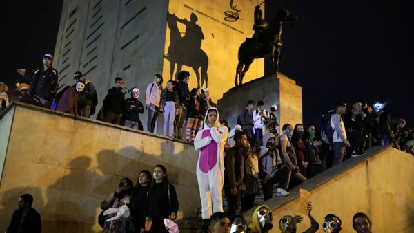 Students in costumes participate in a march against what they say is corruption by university leaders and police brutality, in Bogota, Colombia October 31, 2019 - Sputnik International