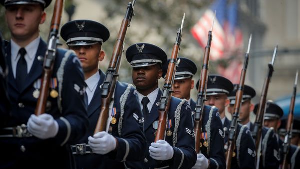 Members of the US Airforce honour guard march in the Veterans Day Parade in New York City, US, November 11, 2019. Members of the US Airforce honour guard march in the Veterans Day Parade in New York City, US, November 11, 2019. - Sputnik International