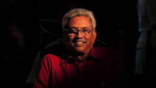Sri Lanka People's Front party presidential election candidate and former wartime defence chief Gotabaya Rajapaksa looks on during the final election campaign rally in Homagama, Sri Lanka November 13, 2019 - Sputnik International