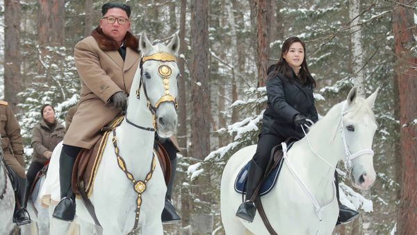 North Korean leader Kim Jong-un rides a horse as he visits battle sites in areas of Mt Paektu, Ryanggang, North Korea, in this undated picture released by North Korea's Central News Agency (KCNA) on December 4, 2019 - Sputnik International