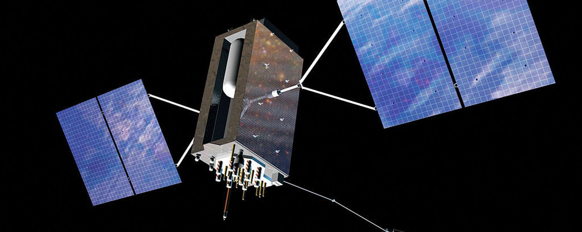 Artist's impression of a GPS Block satellite in orbit Artist's impression of a GPS Block satellite in orbit - Sputnik International, 1920, 30.11.2022