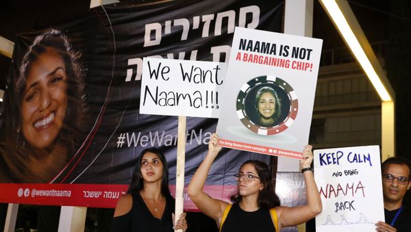 Israelis demonstrate on October 19, 2019 in the coastal city of Tel Aviv to support the case of Naama Issachar, a 26-year-old Israeli sentenced to seven-and-a-half years in jail by a Russian court on October 11. - Sputnik International