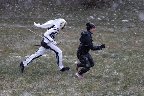Reveller depicting a grim reaper chases a young girl during a traditional St Nicholas procession in the village of Valasska Polanka, Czech Republic, Saturday, Dec. 7, 2019 Reveller depicting a grim reaper chases a young girl during a traditional St Nicholas procession in the village of Valasska Polanka, Czech Republic, Saturday, Dec. 7, 2019 - Sputnik International