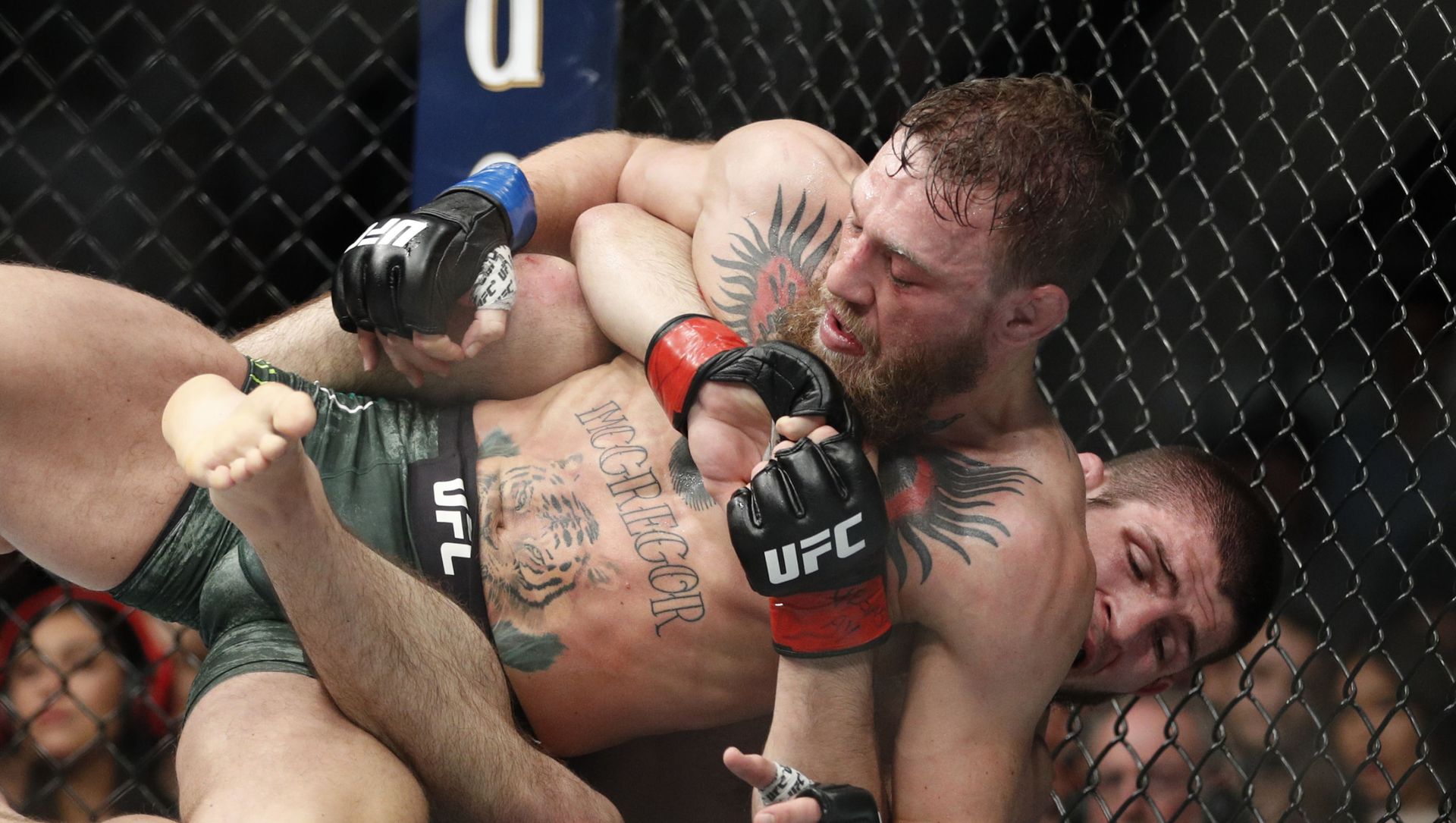 Conor McGregor, left, fights Khabib Nurmagomedov during a UFC 229 mixed martial arts bout on 6 October 2018 in Las Vegas Conor McGregor, left, fights Khabib Nurmagomedov during a UFC 229 mixed martial arts bout on 6 October 2018 in Las Vegas - Sputnik International, 1920, 21.03.2021