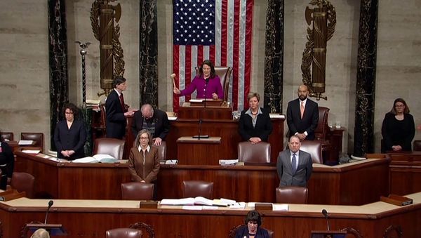 Rep. Diana Degette, member presiding over the U.S. House of Representatives, pounds the gavel to open the session to discuss rules ahead a vote on two articles of impeachment against U.S. President Donald Trump on Capitol Hill in Washington, U.S., in a still image from video December 18, 2019. House TV via REUTERS. THIS IMAGE HAS BEEN SUPPLIED BY A THIRD PARTY. Rep. Diana Degette, member presiding over the U.S. House of Representatives, pounds the gavel to open the session to discuss rules ahead a vote on two articles of impeachment against U.S. President Donald Trump on Capitol Hill in Washington, U.S., in a still image from video December 18, 2019. House TV via REUTERS. THIS IMAGE HAS BEEN SUPPLIED BY A THIRD PARTY. - Sputnik International