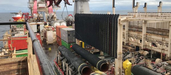 Allseas' deep sea pipe laying ship Solitaire lays pipes for the Nord Stream 2 pipeline in the Baltic Sea, 13 September 2019. Allseas' deep sea pipe laying ship Solitaire lays pipes for the Nord Stream 2 pipeline in the Baltic Sea, 13 September 2019. - Sputnik International