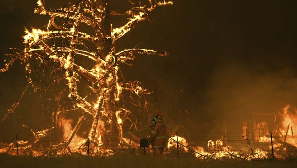 In this Saturday, Dec. 21, 2019, photo, NSW Rural Fire Service crew fight the Gospers Mountain Fire as it impacts a property at Bilpin, New South Wales state, Australia. - Sputnik International