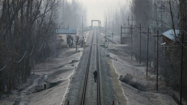 A man walks on a frost-covered railway track on a cold winter morning on the outskirts of Srinagar, December 27, 2019 - Sputnik International