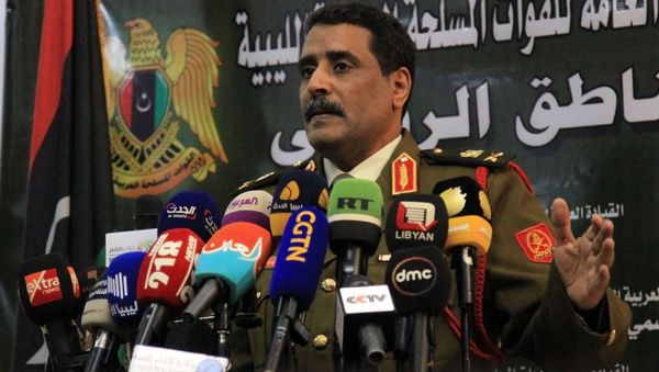 Ahmad al-Mesmari, spokesman for Haftar's forces, addresses the media in the eastern Libyan city of Benghazi on January 6, 2020.  - Sputnik International