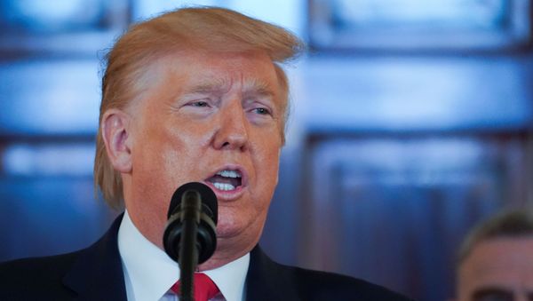 U.S. President Donald Trump delivers a statement about Iran in the Grand Foyer at the White House in Washington, U.S., January 8, 2020.  - Sputnik International